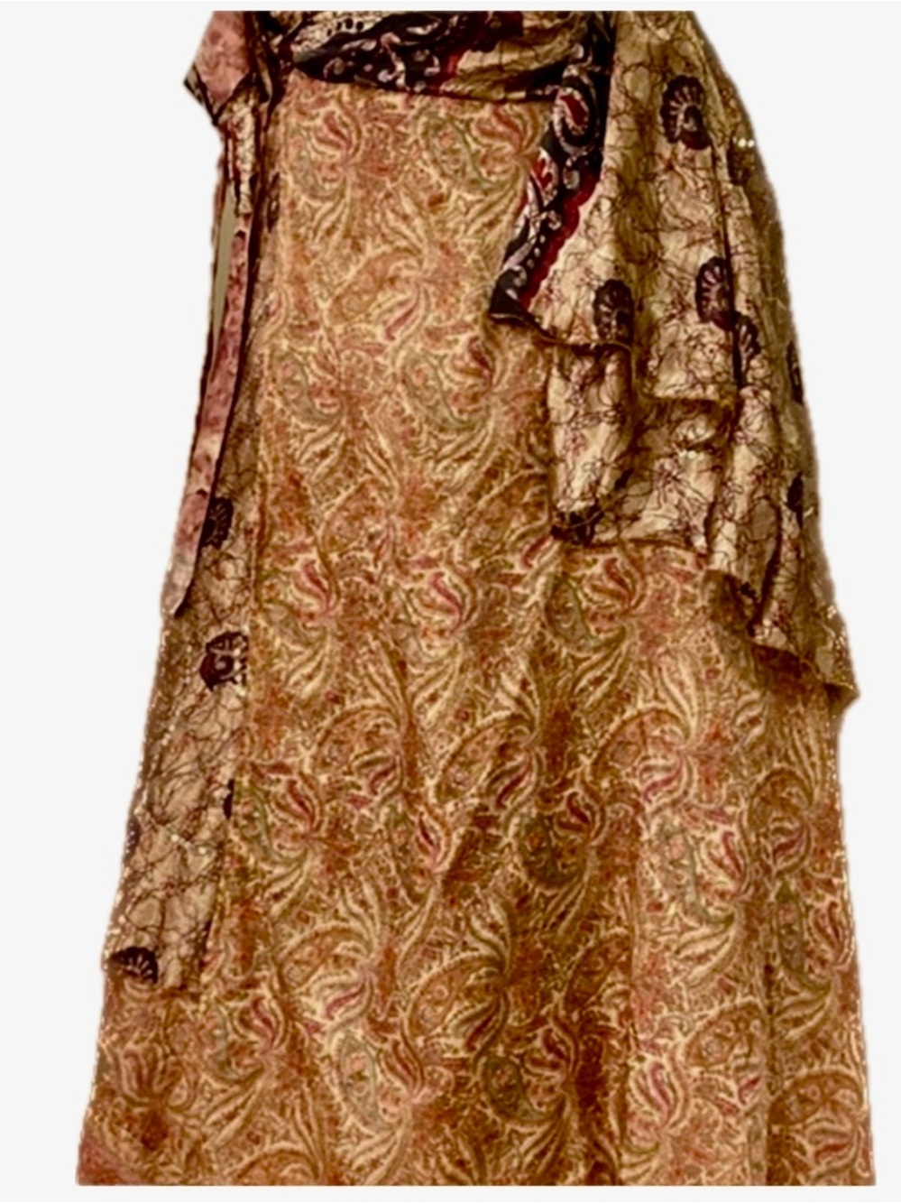 Silk wraparound reversible skirt 2 layers one sequined detailing great for Fall